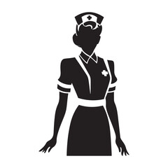 1940s Nurse silhouette  vector  black color white background 