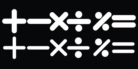 Obraz premium Plus minus and other calculator icons. Mathematical symbols. Plus and minus or Addition, subtraction, division, multiplication, equal, percent icon. Vector illustration.