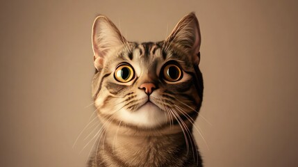 Fototapeta premium A portrait of a shorthair cat with detailed fur and piercing eyes, offering a clean background with space for text or design.