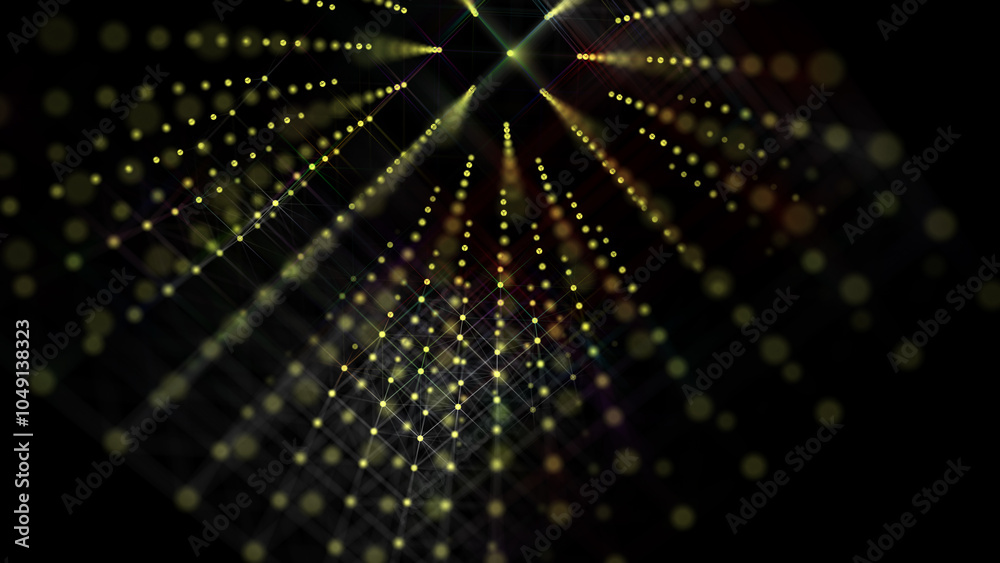 Poster Information storage cells. Abstract background with dots and lines. Network connection structure. Big data digital background. 3D rendering.