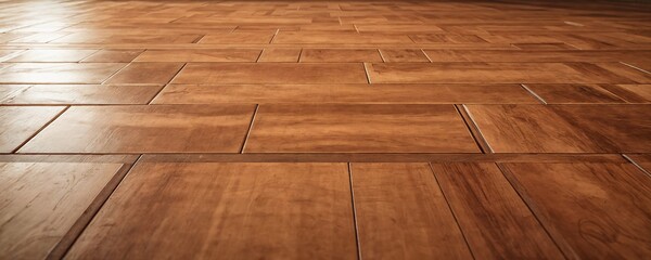 Detailed view of a polished wooden floor showcasing rich textures and colors in a well-lit interior space