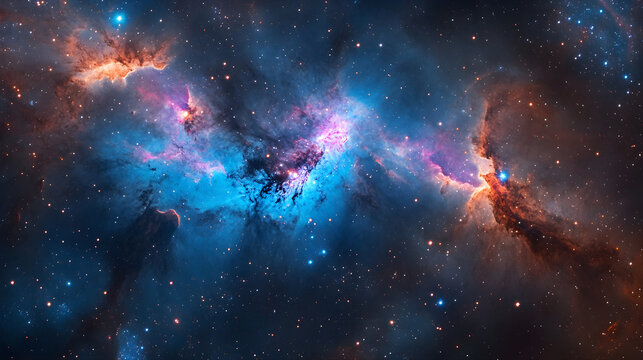 Cosmic whirlpool of blue and pink gases glowing in the vastness of space