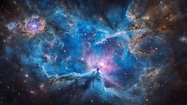 Cosmic whirlpool of blue and pink gases glowing in the vastness of space