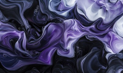 Fototapeta premium The image is a colorful abstract painting with purple and black swirls
