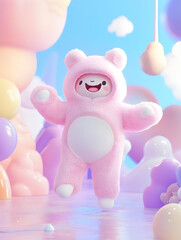 Hoodie Mockup - A cute, fluffy character in a pastel landscape, embodying joy and playfulness.