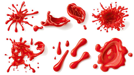 Red Blood Splashes and Droplets on Transparent Background Generative AI