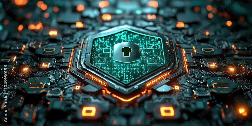 Poster futuristic cyber security system with a keyhole icon