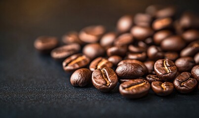 Fototapeta premium A pile of coffee beans on a black surface