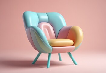 A modern, colorful armchair design featuring pastel shades in a soft, cozy setting perfect for relaxing in a stylish room