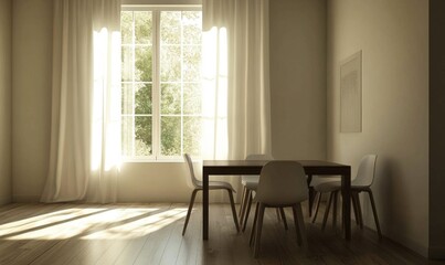 Fototapeta premium A room with a table and four chairs