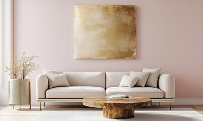 A living room with a white couch and a coffee table