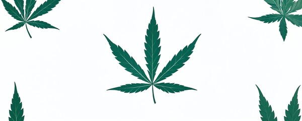 A collection of detailed green cannabis leaves on a plain white background showcasing their unique shape and structure