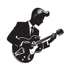  Rockabilly Guitarist (1950s) Silhouette vector black color white background