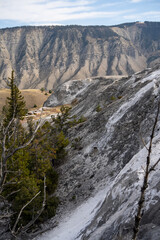 mammoth hot springs and geysers in a national park