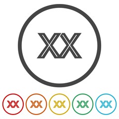 Initial logo letter X XX template. Set icons in color circle buttons