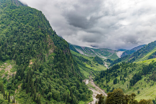 View of burwa mountains near atal tunnel south portal in himachal pradesh snow mountains in India. A mountain pass in northern india manali, himachal pradesh, india