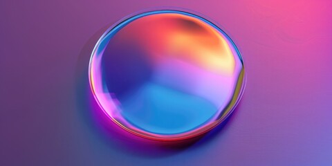 Obraz premium Shiny, colorful, and reflective object is displayed on a purple background. The object appears to be a small, round, and metallic sphere. The color scheme of the image is vibrant and eye-catching