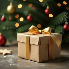 Present under the tree. Christmas and New Year theme.
