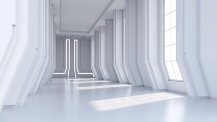 Obraz premium 3d corridor with columns and windows 
