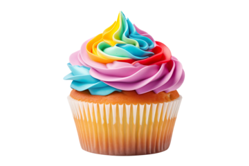 Rainbow cupcake isolated on transparent background