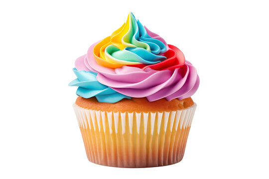 Rainbow cupcake isolated on transparent background