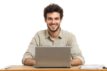 PNG Real young man smile laptop background computer.