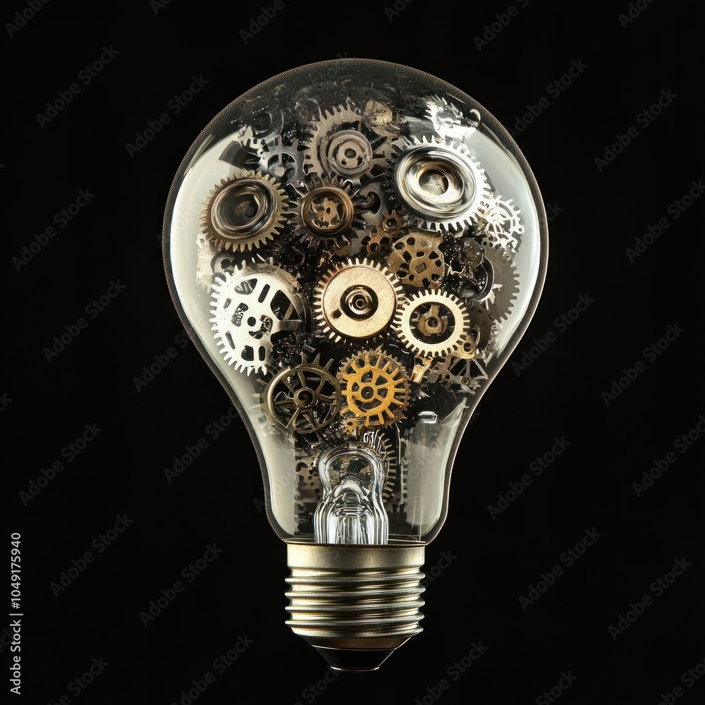 Aufkleber Lightbulb Filled with Interlocking Cogs and Gears