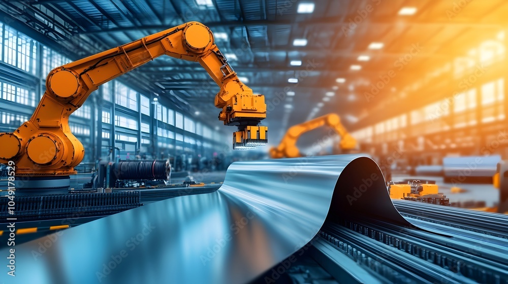 Aufkleber automated robotic arms efficiently packaging aluminum sheets for shipment in a modern industrial fac