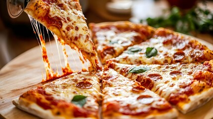 Automated pizza slicing machine precisely cutting freshly baked pizza into uniform evenly sized slices for efficient food and serving