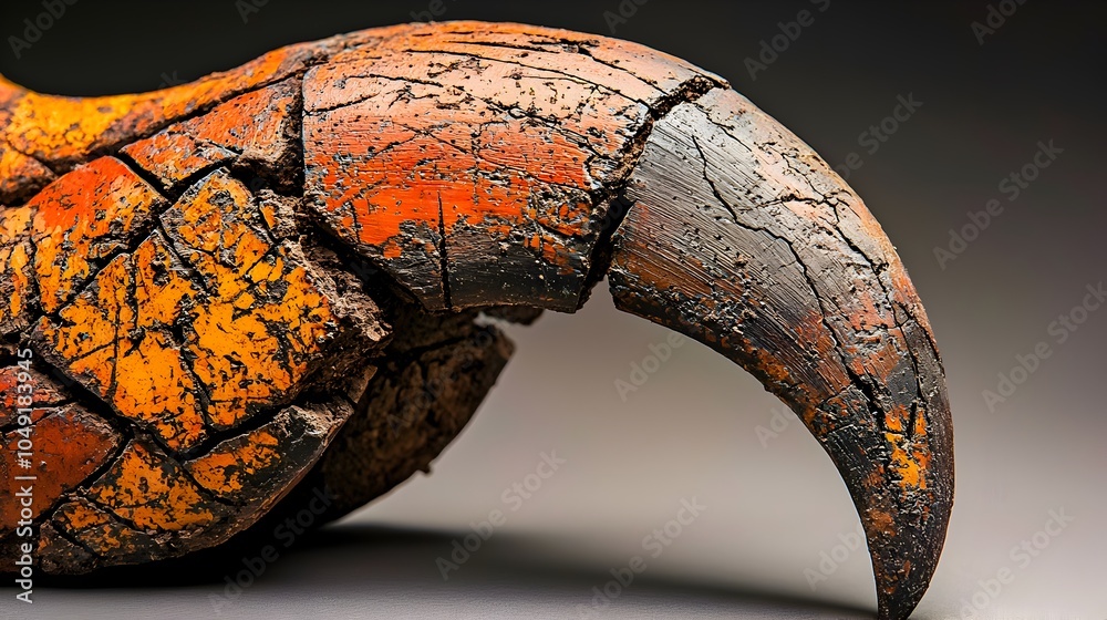Aufkleber Captivating close up view of a Therizinosaurus dinosaur claw fossil highlighting its sharp curvature intricate texture and prehistoric origins