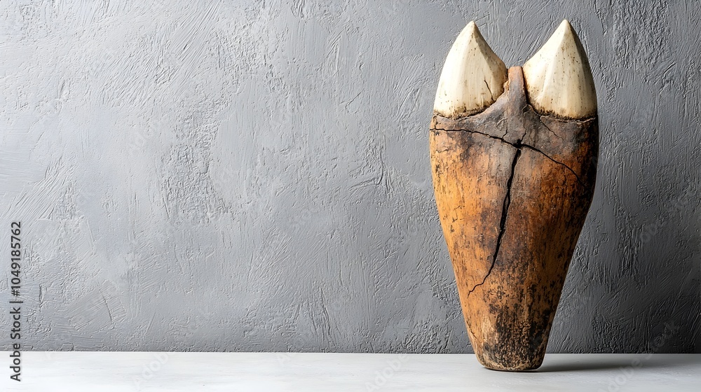 Poster carefully placed megalodon tooth fossil on a plain minimalist surface showcasing the ancient marine 
