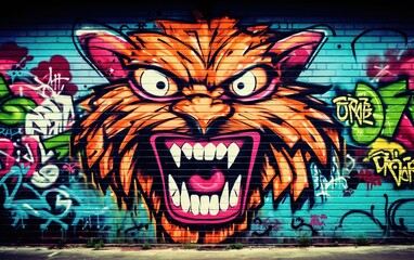 Obraz premium Abstract colorful fragment of graffiti paintings on wall