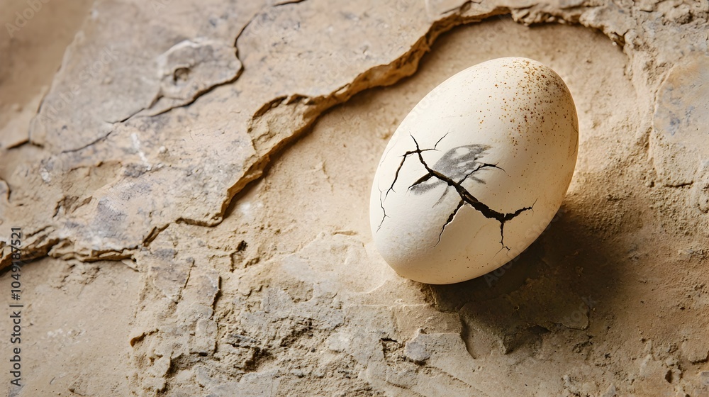 Aufkleber Close up View of a Fossilized Bird Egg Showing Small Cracks and Weathered Texture on the Surface Preserved as a Remnant of Prehistoric Times