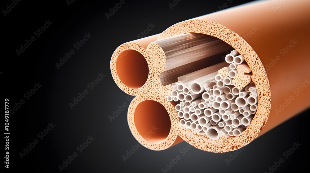 Leinwandbilder Close up cross section view of a multilayered PVC pipe revealing its internal structure and composition with distinct layers and a transparent hollow design