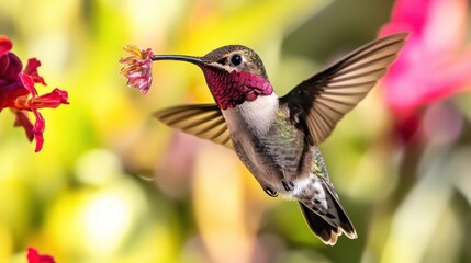 Naklejka premium Hummingbird Feeding on Flower