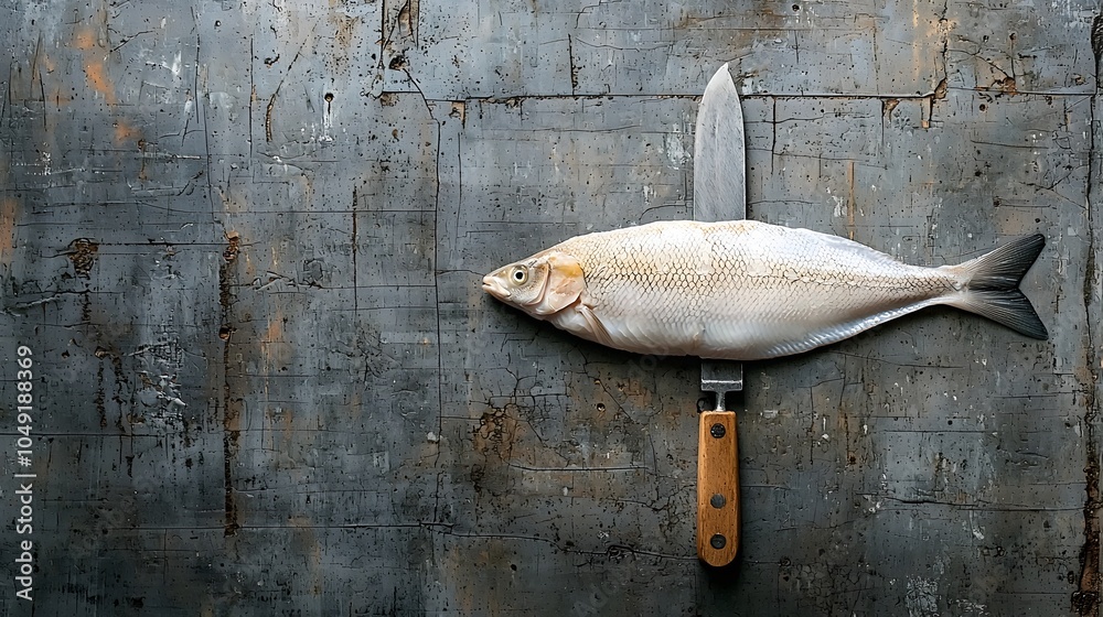 Poster close up of a fresh hoki fish fillet lying on a simple smooth and minimalist surface this high prote