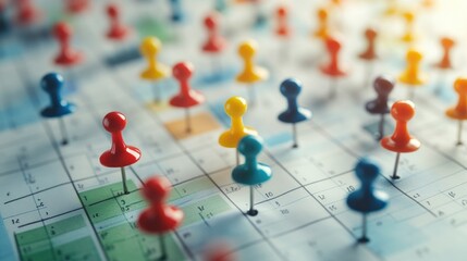 Colorful Push Pins on a Calendar