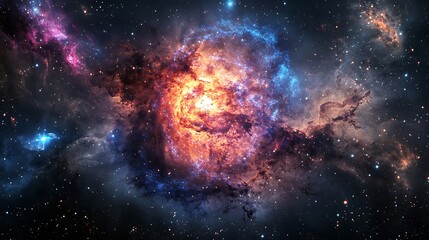 Fototapeta premium A vibrant, swirling nebula in deep space with a bright central core and a surrounding cloud of gas and dust.
