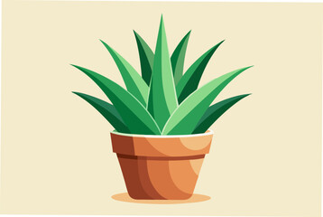 Aloe vera in flower pot vector art illustration