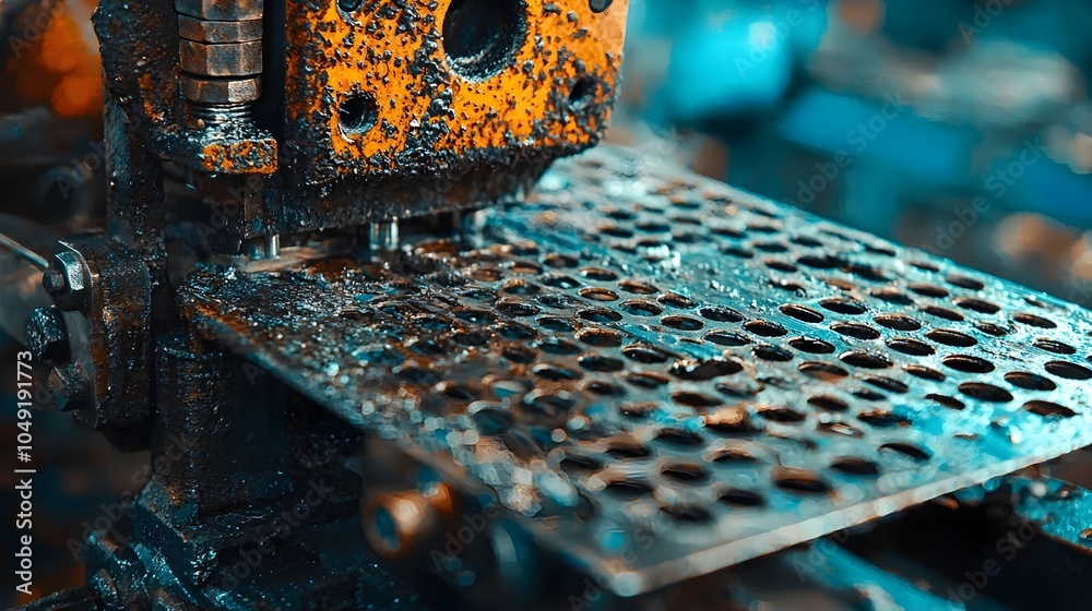 Fototapete close up view of an industrial stamping machine creating intricate geometric patterns and textures o