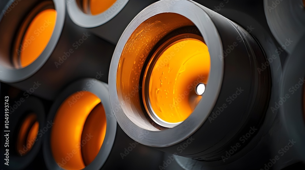 Aufkleber Close up view of the smooth curved interior surfaces of PVC pipes showcasing the design elements that help reduce friction and improve flow in industrial and engineering applications