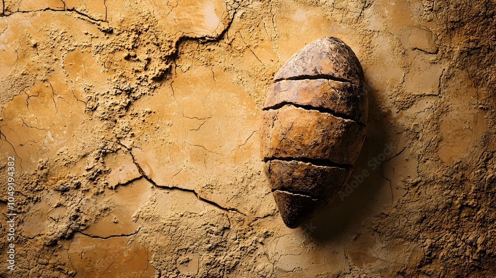 Poster closeup view of a fossilized seed pod from an ancient extinct plant species preserved in sedimentary