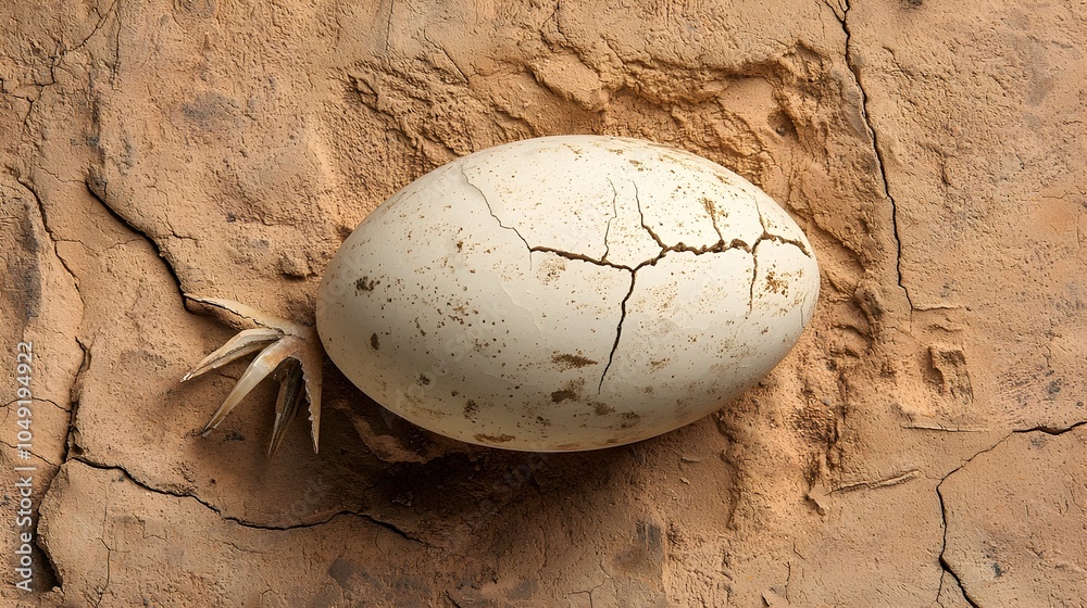 Aufkleber Closeup of a Fossilized Bird Egg Displaying an Intricately Cracked and Textured Surface Revealing its Ancient Origins and Fragile Nature