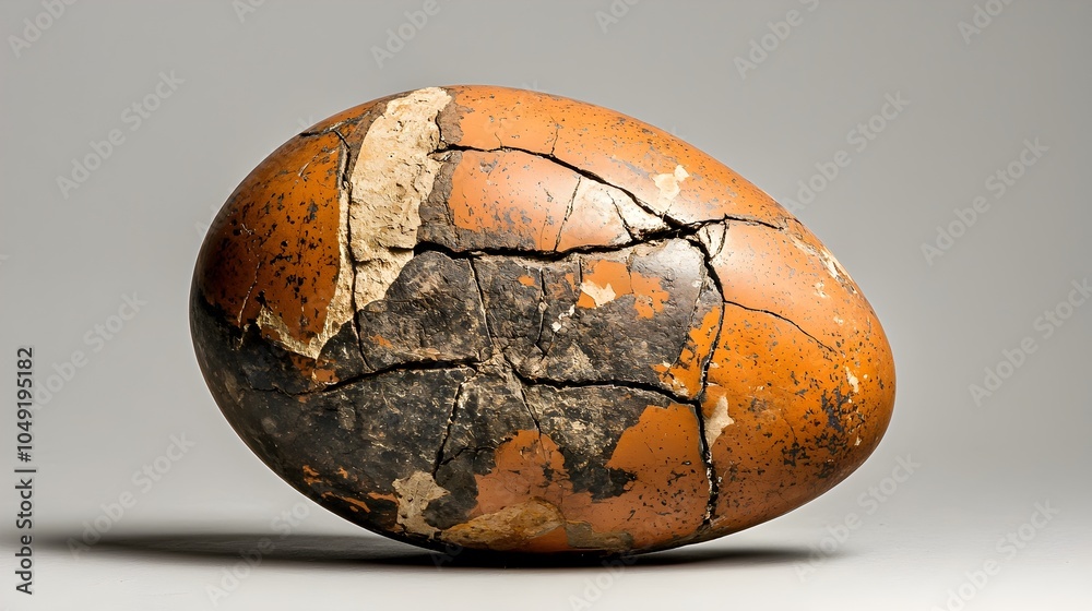Aufkleber Closeup of a fossilized bird egg with intricate cracks and fractures visible on the surface an ancient archaeological discovery that provides insight into prehistoric life and the natural world