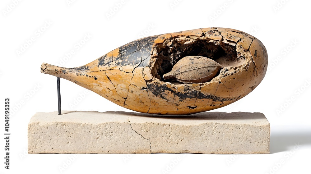 Poster closeup of a fossilized seed pod from an ancient plant species preserved in the natural environment 