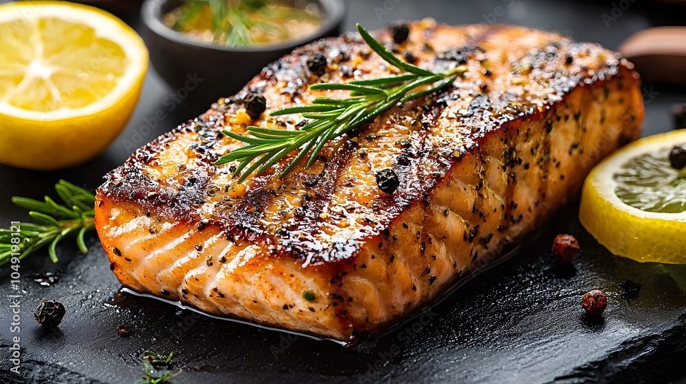 Poster Closeup view of a marlin fish steak displaying the intricate network of muscle fibers and textures