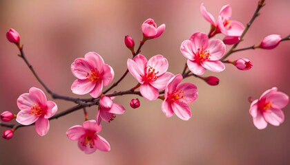 Obraz premium Pink Cherry Blossom Branch Closeup Spring Flowers