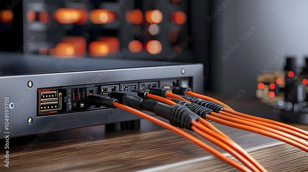 Poster Closeup view of various cables and wires connected to the back of a modern smart television device showcasing the technical setup for digital media and entertainment