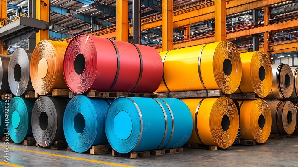 Poster colorful sheets of metal in various hues and finishes stored and ready for use in architectural desi