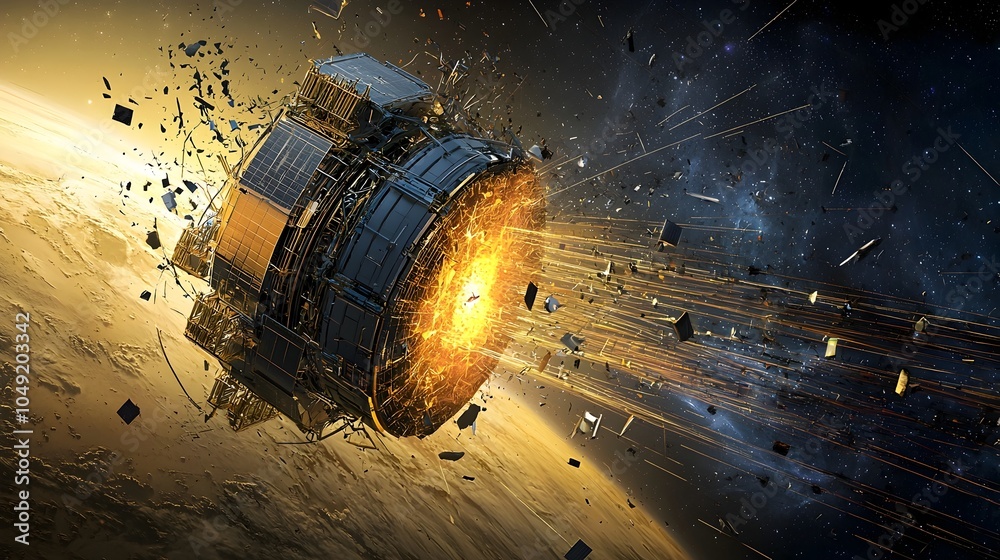 Aufkleber Concept of a futuristic technology using powerful magnets to attract and collect metallic space debris promoting a clean and sustainable space environment through innovative scientific solutions